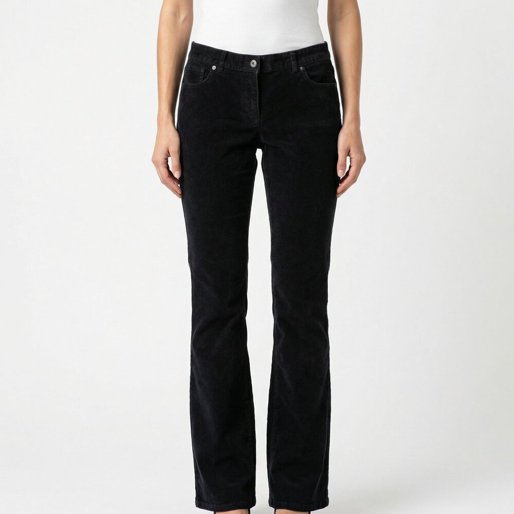 Black Corduroy Boot Cut Jeans,, Cotton Flare Pants, Low Rise, Liz Clairbourn